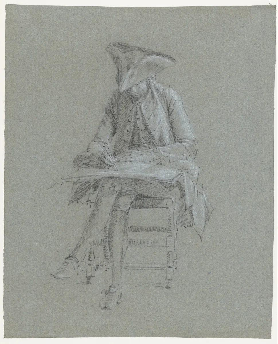 Studie van tekenaar, zittend, van voren gezien by anonymous, drawing, 1700-1800