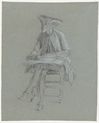 Studie van tekenaar, zittend, van voren gezien by anonymous, drawing, 1700-1800