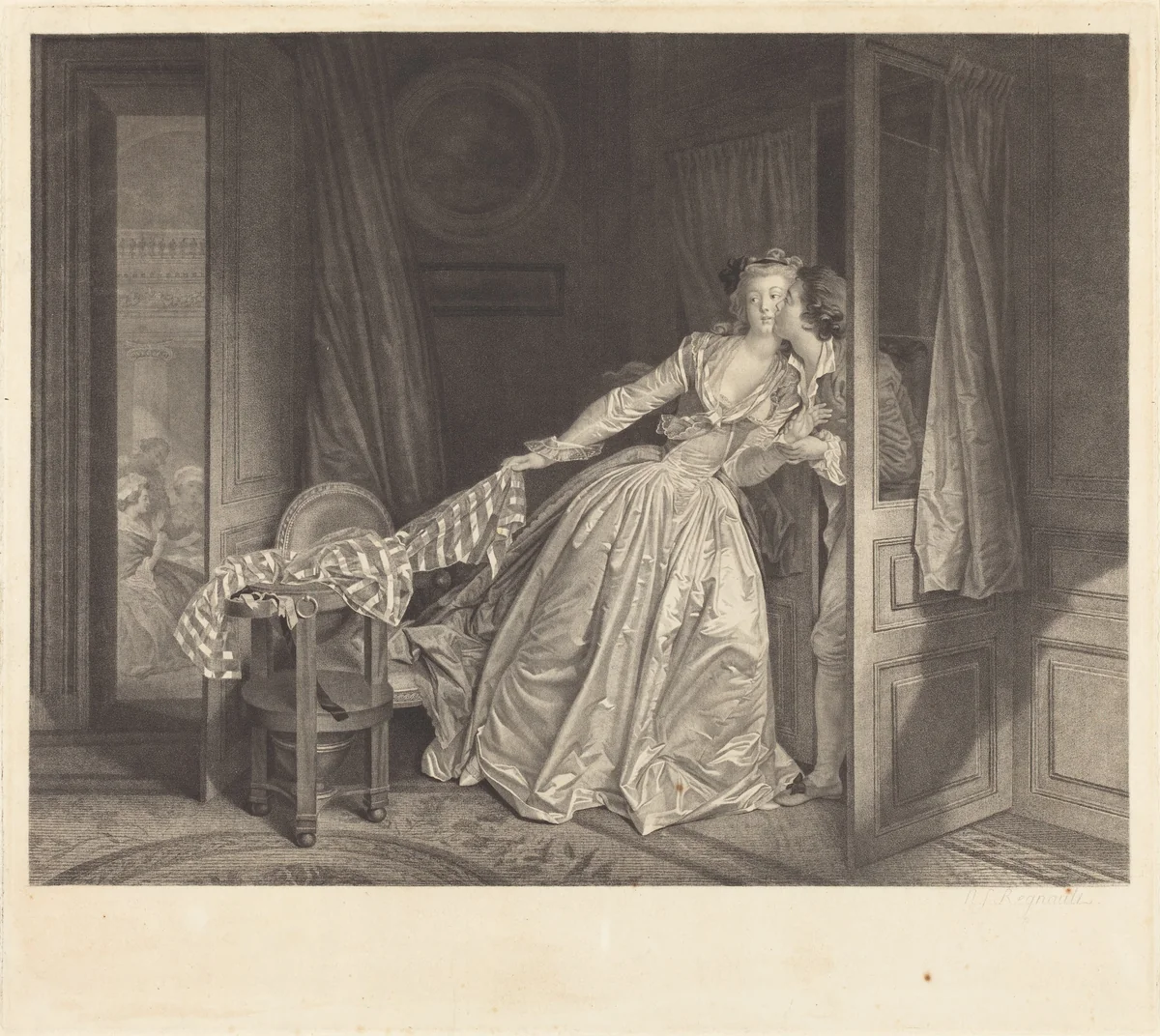 Le Baiser à la Derobée (The Stolen Kiss) by Nicolas François Regnault
Jean Honoré Fragonard, print, 1746-1810