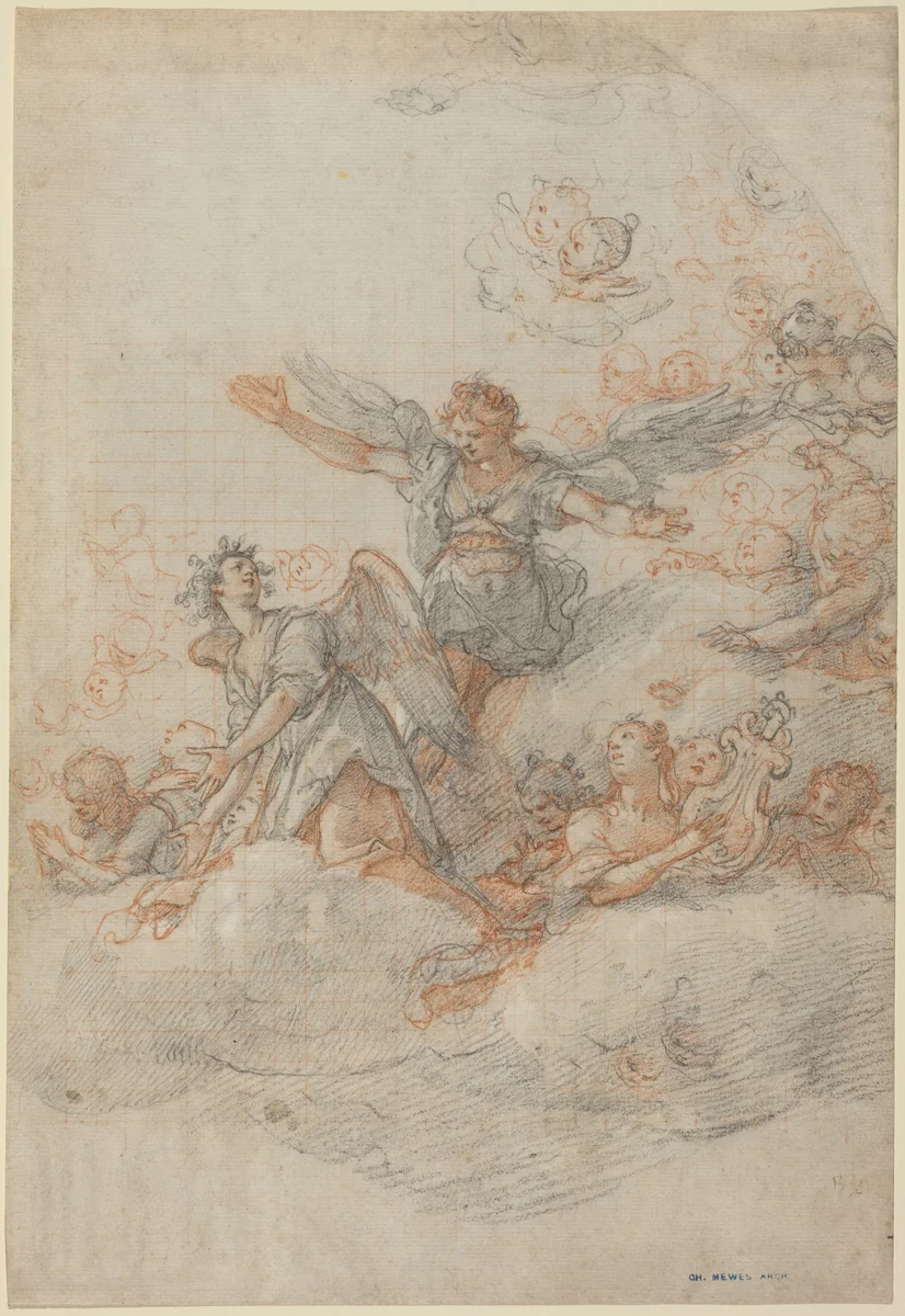Angels and Putti in the Clouds by Federico Zuccaro, drawing, 1566
