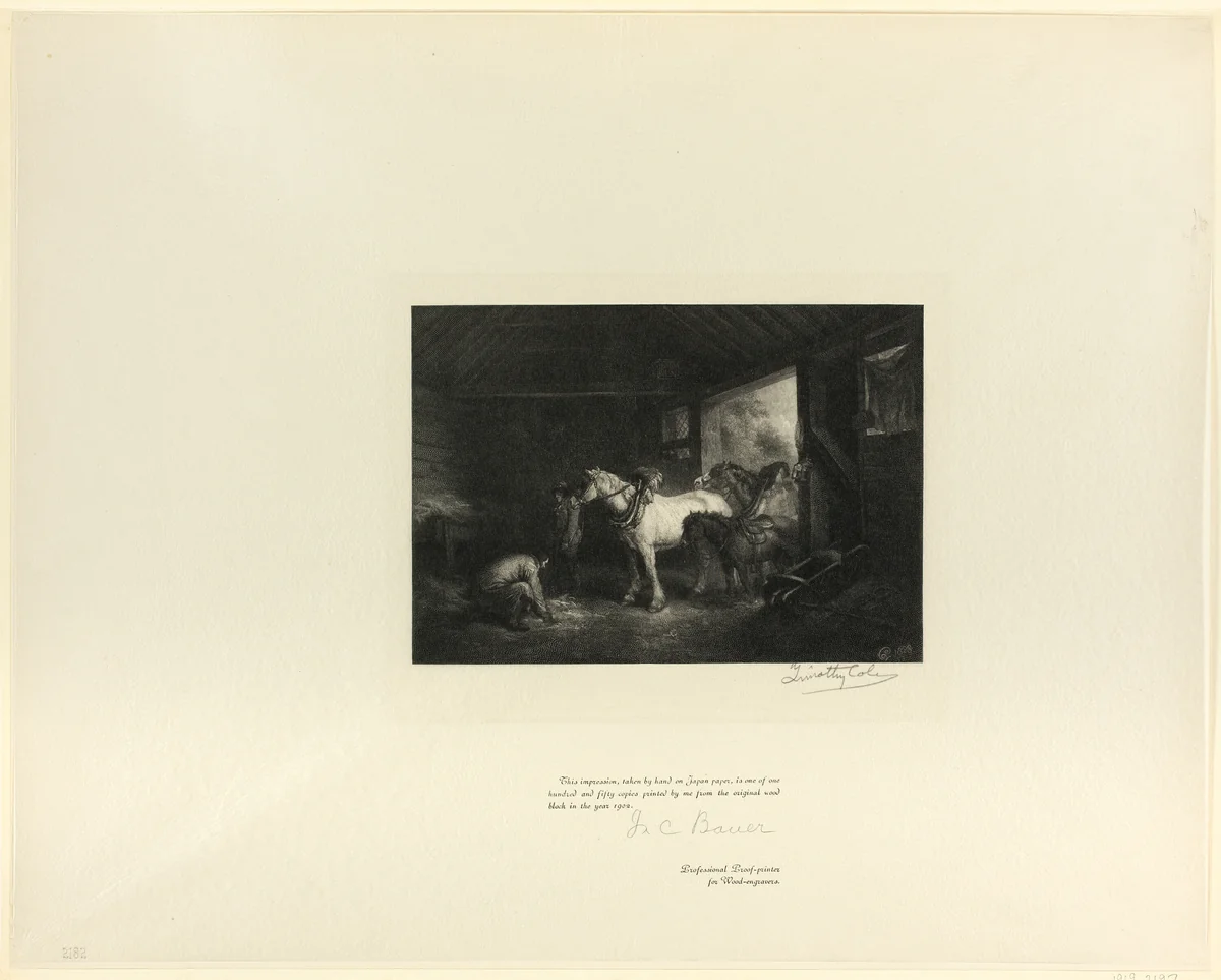 Stable Interior, from Old English Masters by Timothy Cole, print, 1899