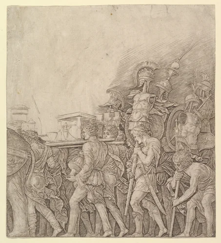 Triumph of Caesar: Soldiers carrying Trophies by Andrea Mantegna, print, 1485-1495