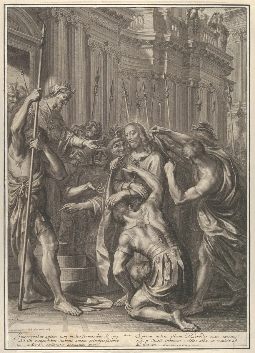 Christ Before Herod, from The Passion of Christ, plate 12 by Grégoire Huret, print, 1664