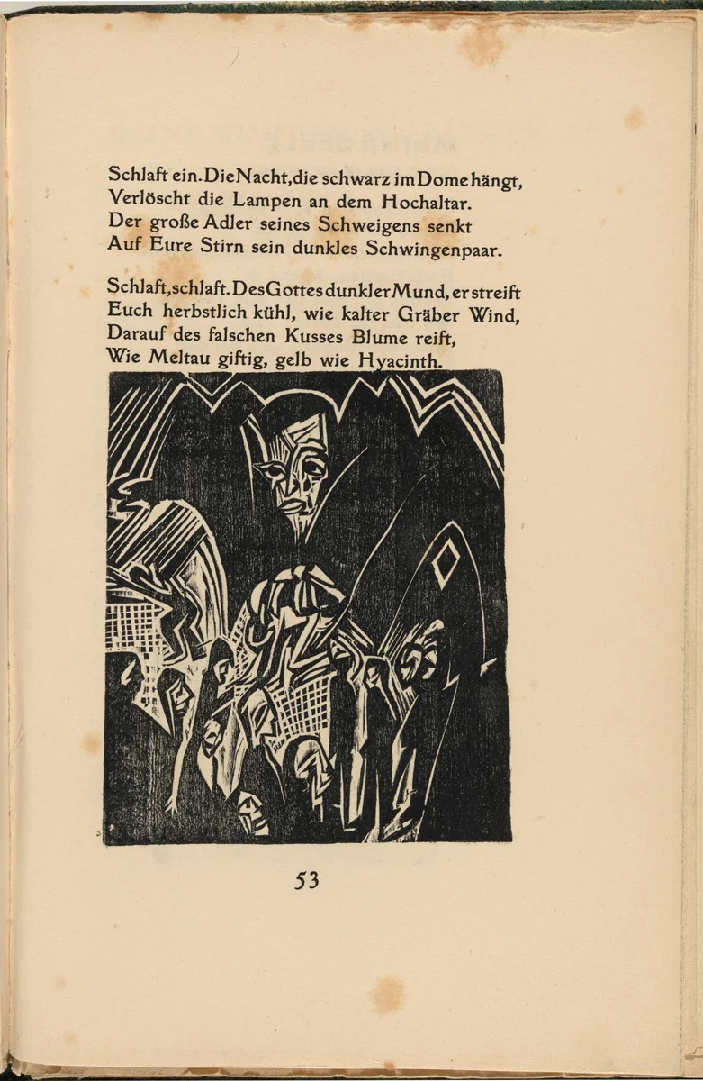 Das Infernalische Abendmahl (The Infernal Last Supper) (in-text plate) from mock-up of Georg Heym: Umbra Vitae (Georg Heym: Shadow of Life) by Ernst Ludwig Kirchner, volume, 1912-1922