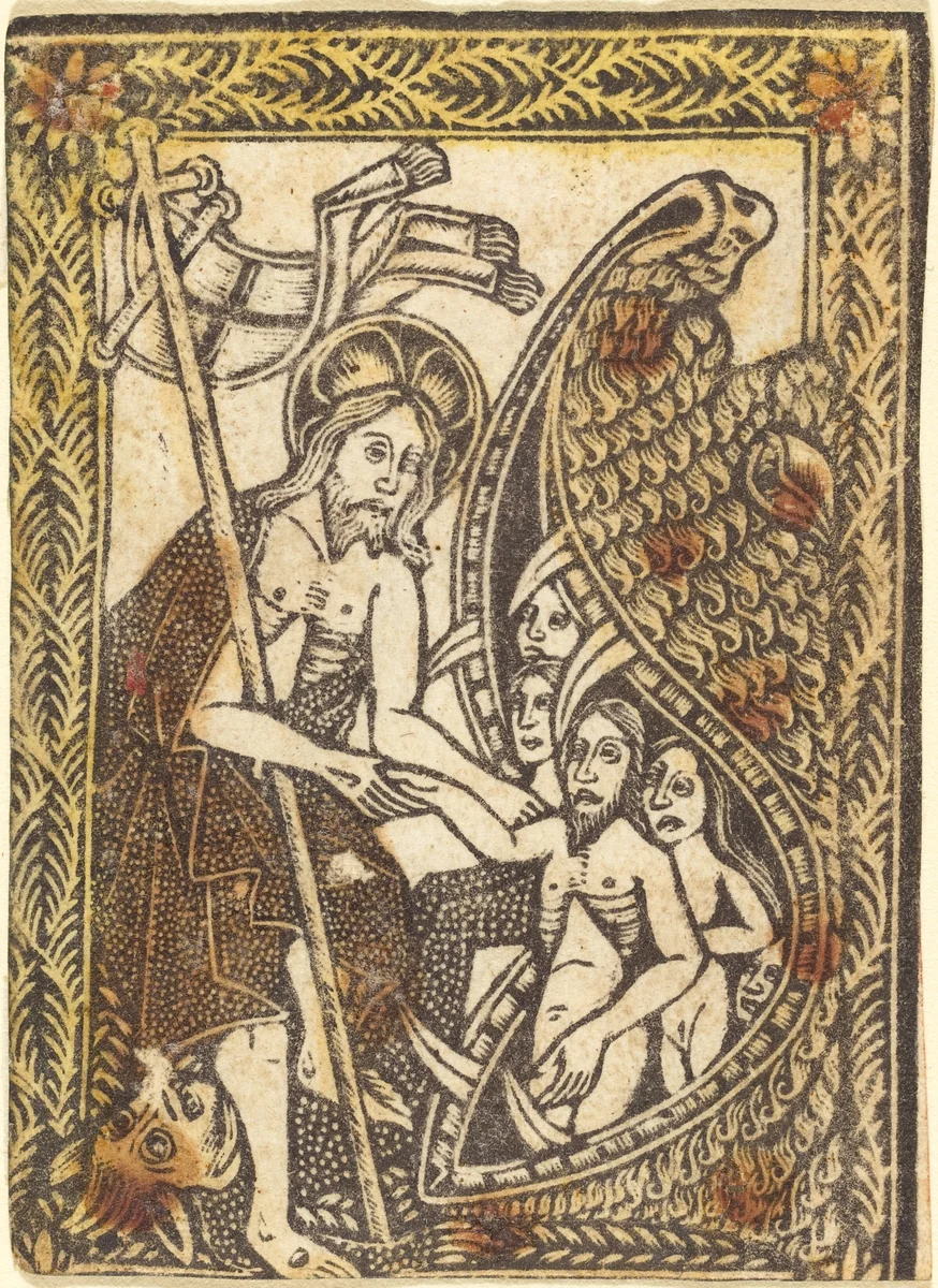 Christ's Descent in Limbo by Master of the Borders with the Four Fathers of the Church, print, 1460-1480