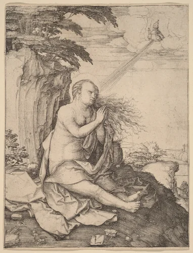 Saint Mary Magdalene in the Desert by Lucas van Leyden, print, 1508