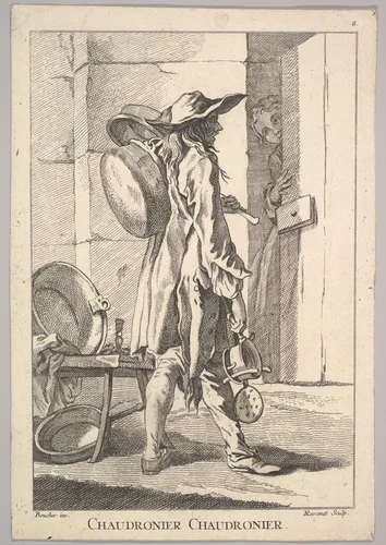 Reverse copy of Chaudronier Chaudronier (Boilermaker Boilermaker), plate 2 from "Le Cris de Paris" (The Cries of Paris) by Simon Ravenet, print, 1721-1774