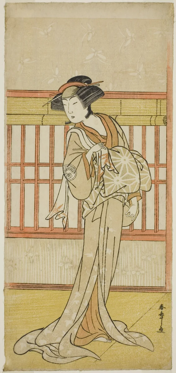 The Actor Osagawa Tsuneyo II as the Courtesan Miyagino (?) in the Play Go Taiheiki Shiraishi-banashi (?), Performed at the Morita Theater in the Fourth Month, 1780 (?) by Katsukawa Shunsho (勝川 春章), print, 1775-1785