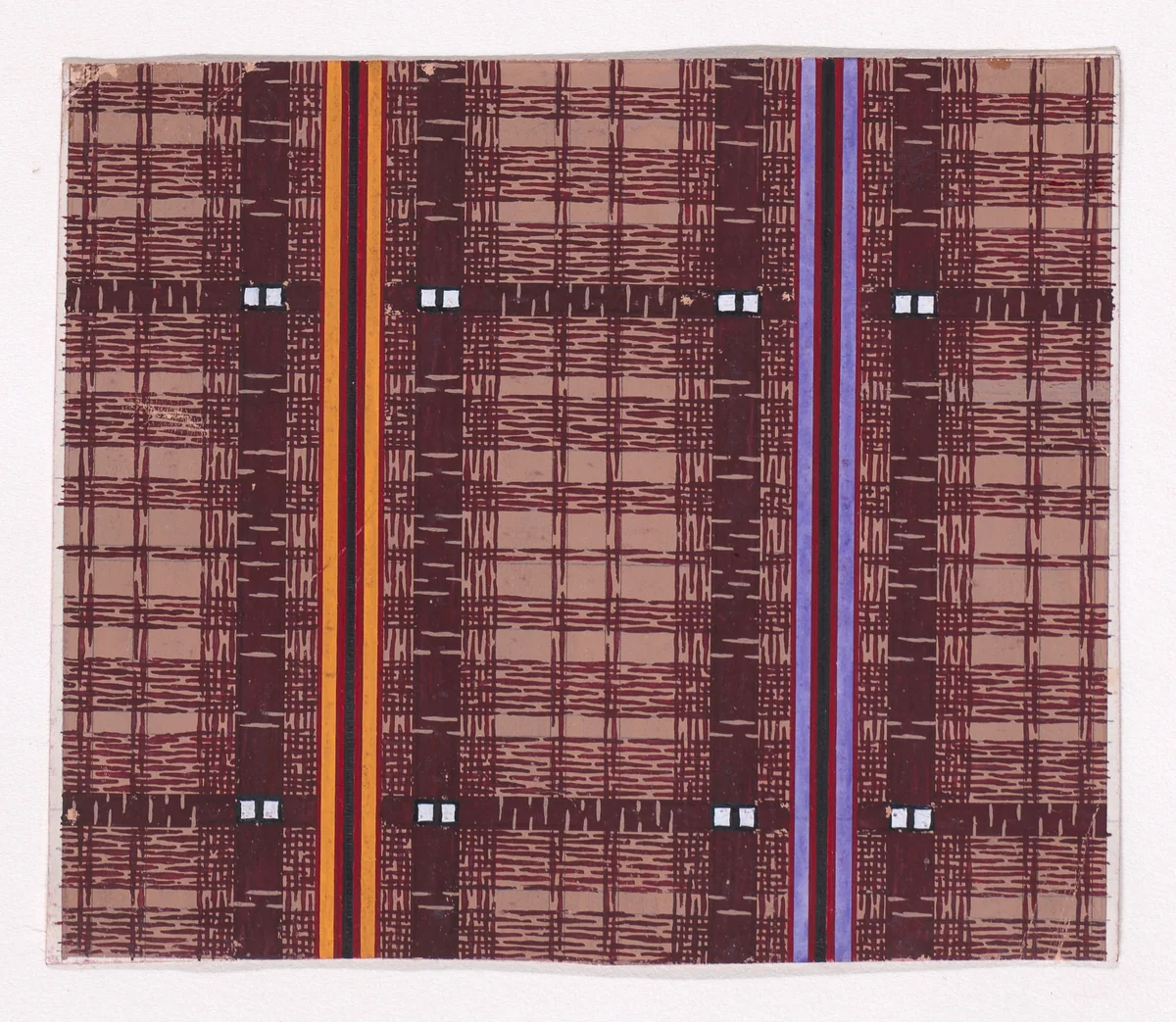 Textile Design with Tartan Background and Vertical Stripes by anonymous, drawing, 1840
