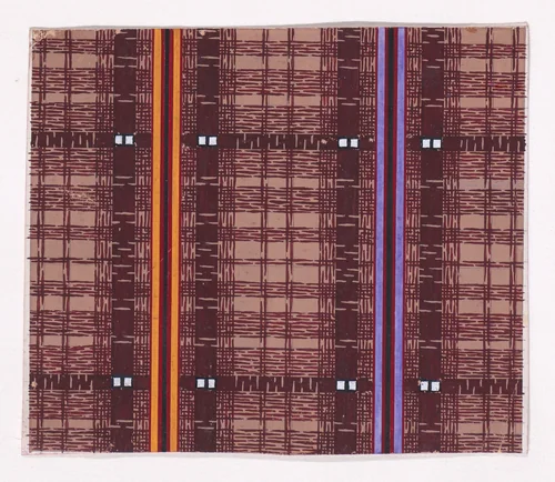 Textile Design with Tartan Background and Vertical Stripes by anonymous, drawing, 1840