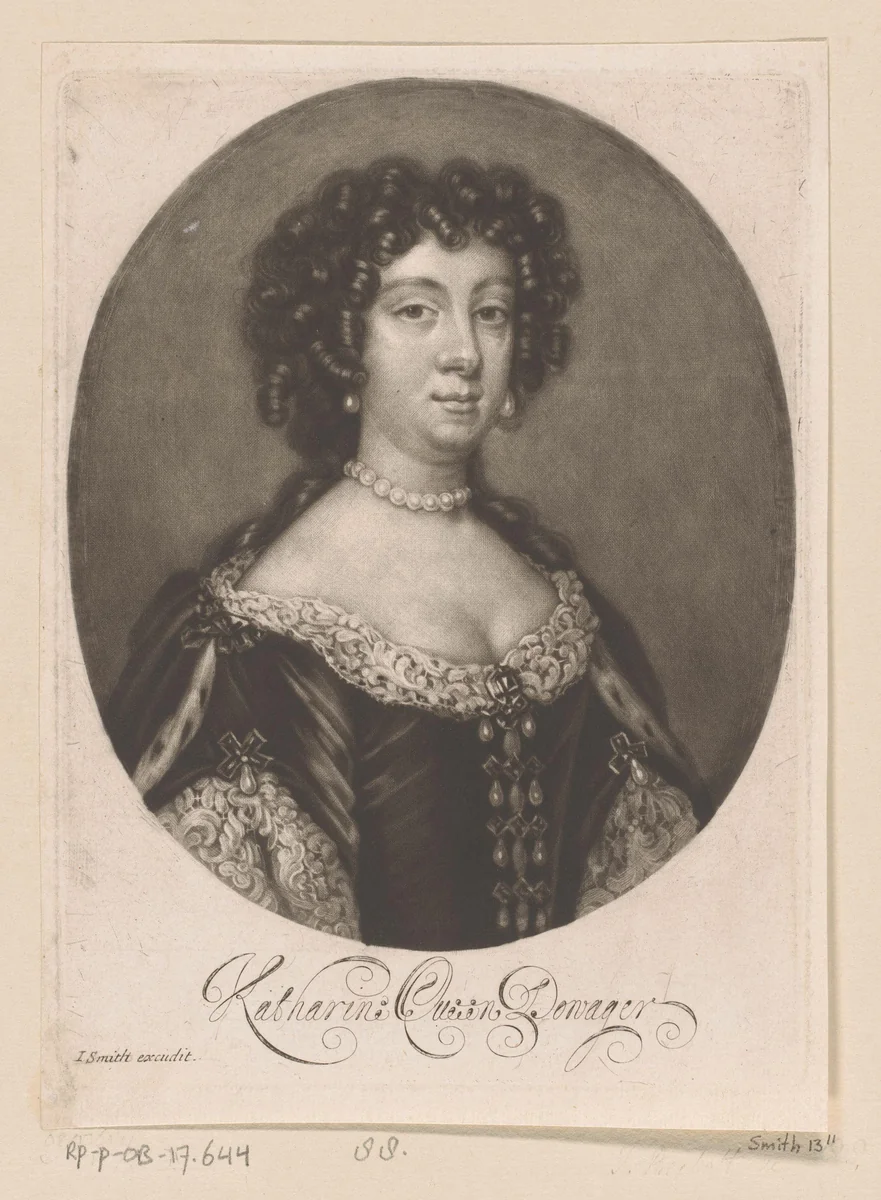 Portret van Catharina van Bragança by Isaac Beckett, print, 1685-1715