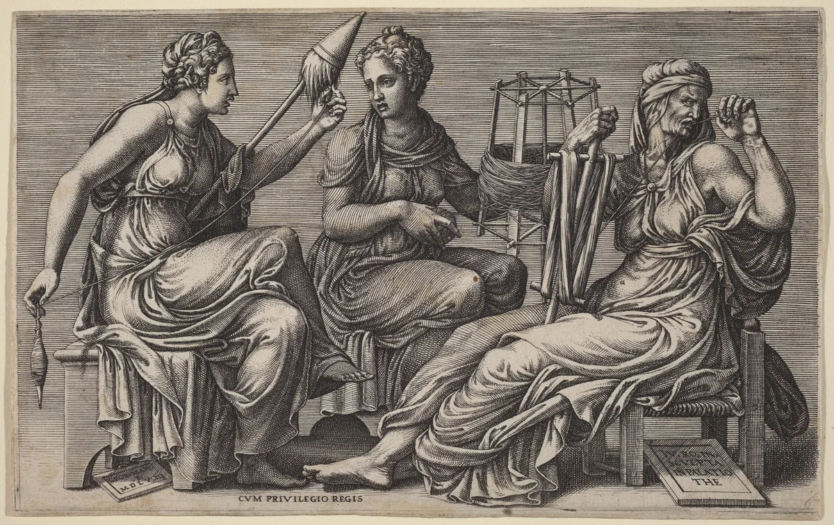 The Three Fates by Giorgio Ghisi; Giulio Romano, print, 1558