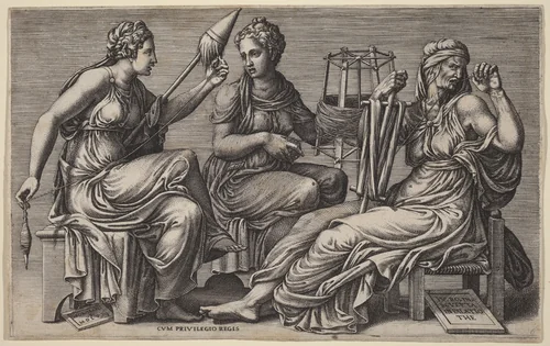 The Three Fates by Giorgio Ghisi; Giulio Romano, print, 1558
