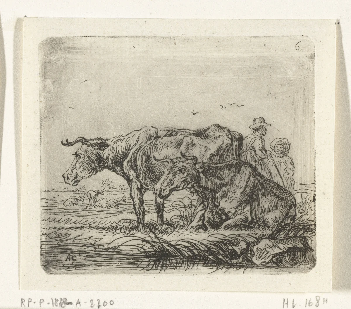 Twee koeien met een herder en een kind by Ernst Willem Jan Bagelaar, print, 1814