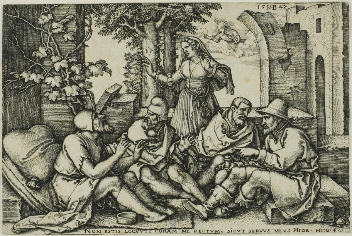 Job Conversing with His Friends by Sebald Beham, print, 1547