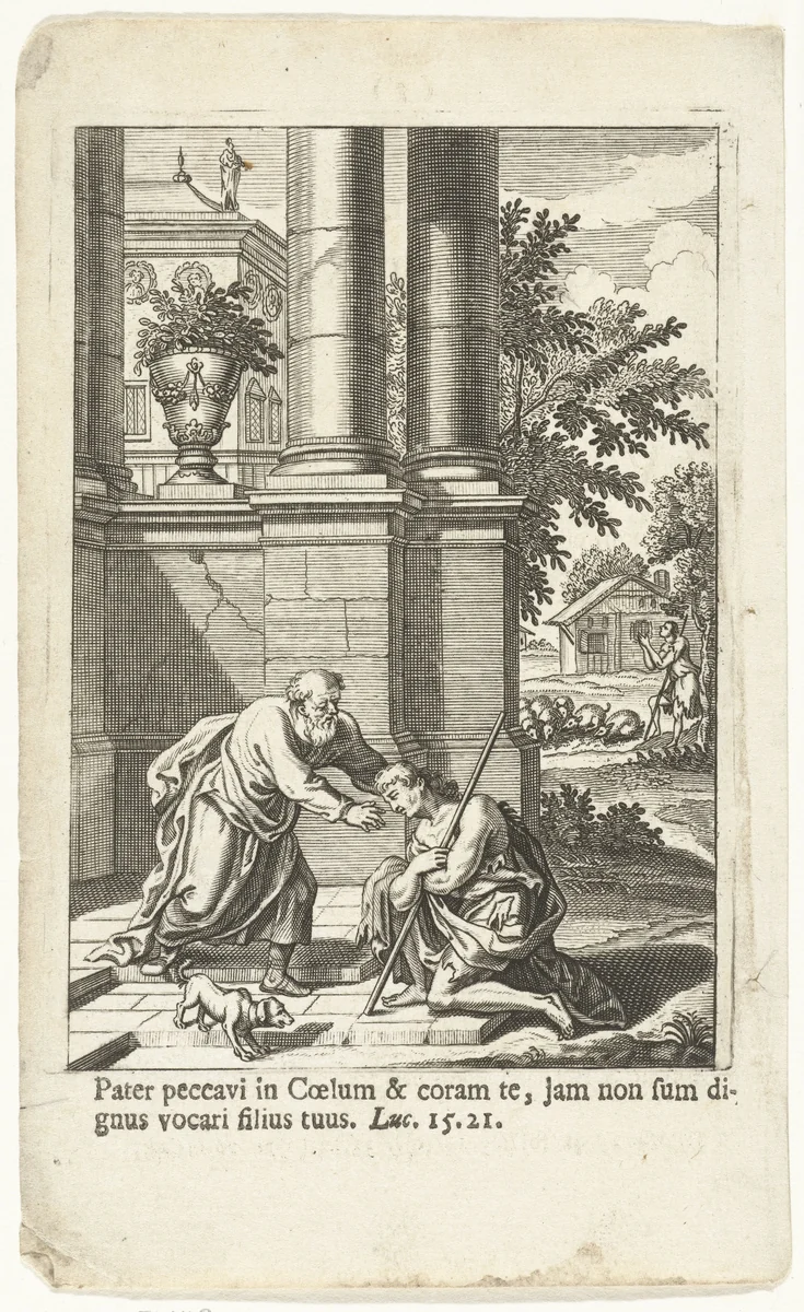 Thuiskomst van de verloren zoon by Jan Baptist Berterham, print, 1696-1721