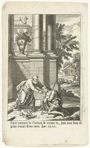 Thuiskomst van de verloren zoon by Jan Baptist Berterham, print, 1696-1721