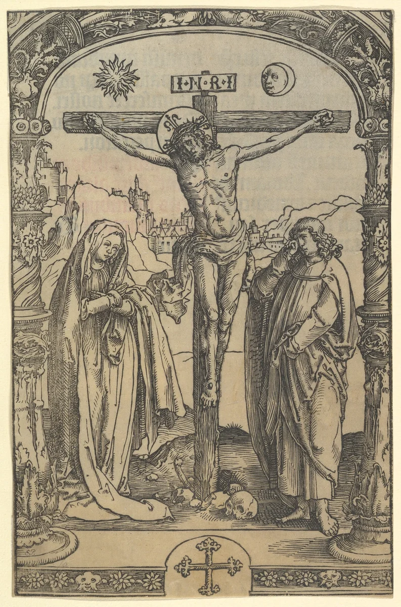 The Crucifixion used in Missale Traiectense (Utrecht Missal), Leiden, 1514 by Lucas van Leyden, print, 1507-1517