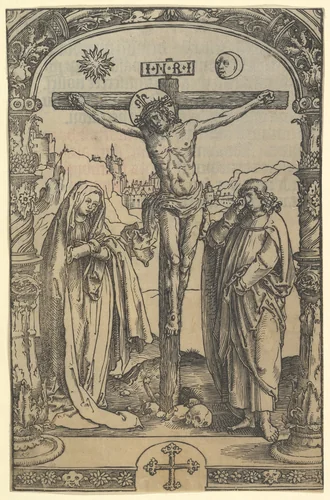 The Crucifixion used in Missale Traiectense (Utrecht Missal), Leiden, 1514 by Lucas van Leyden, print, 1507-1517