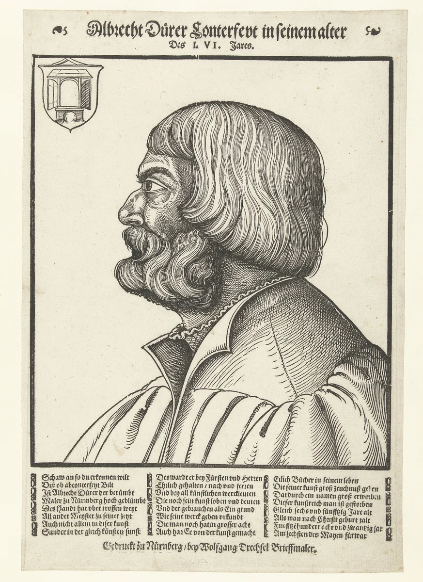 Portret van Albrecht Dürer by Unknown, print, 1527