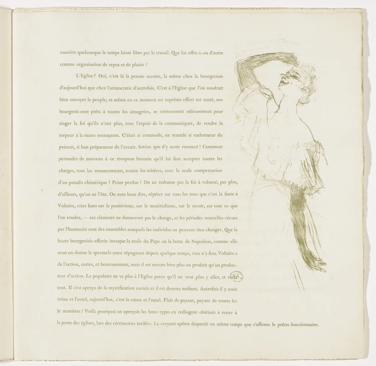 Plate 7 (in-text plate, folio 10) from Yvette Guilbert by Henri de Toulouse-Lautrec, illustrated book, 1894