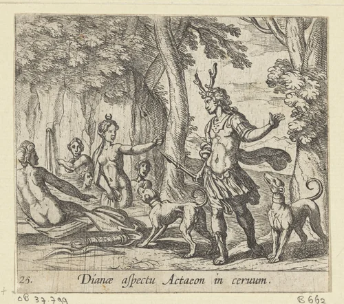 Actaeon in een hert veranderd by Antonio Tempesta, print, 1606
