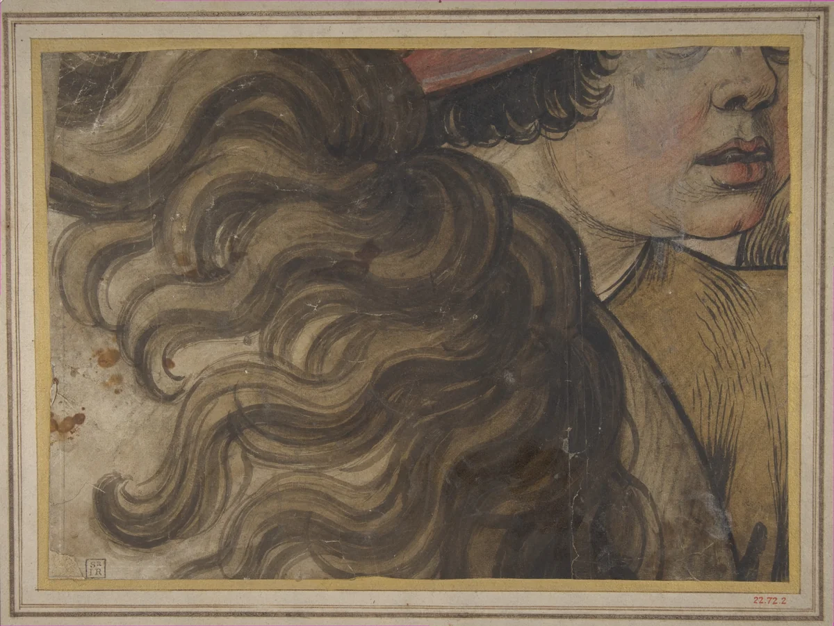 Head of a boy and section of a horse's mane by Raphael, drawing, 1500-1550