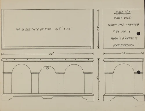 Pa. German Dower Chest by John Dieterich, index of american design, 1935-1942