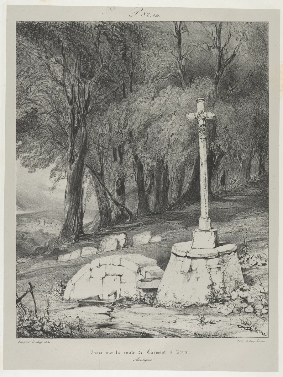 Cross on the Route from Clermont to Royal by Eugène Isabey, print, 1831