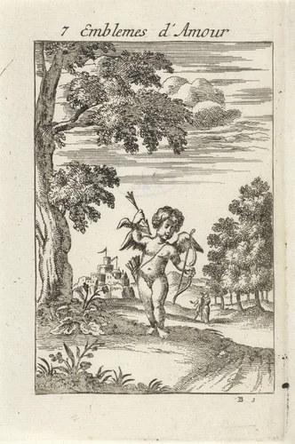 Amor op het punt een pijl af te schieten by Jan van Vianen, print, 1686