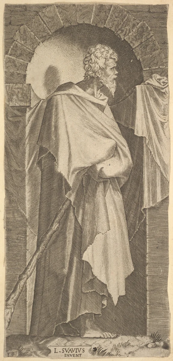 St. James Minor(?) in an arcuated niche, from "Christ and the Twelve Apostles" by Lambert Suavius, print, 1545