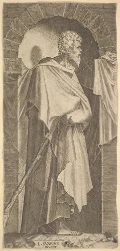 St. James Minor(?) in an arcuated niche, from "Christ and the Twelve Apostles" by Lambert Suavius, print, 1545