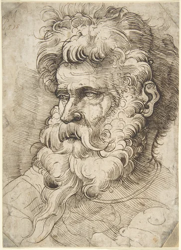Head of a Bearded Man by Monogrammist SM, drawing, 1515