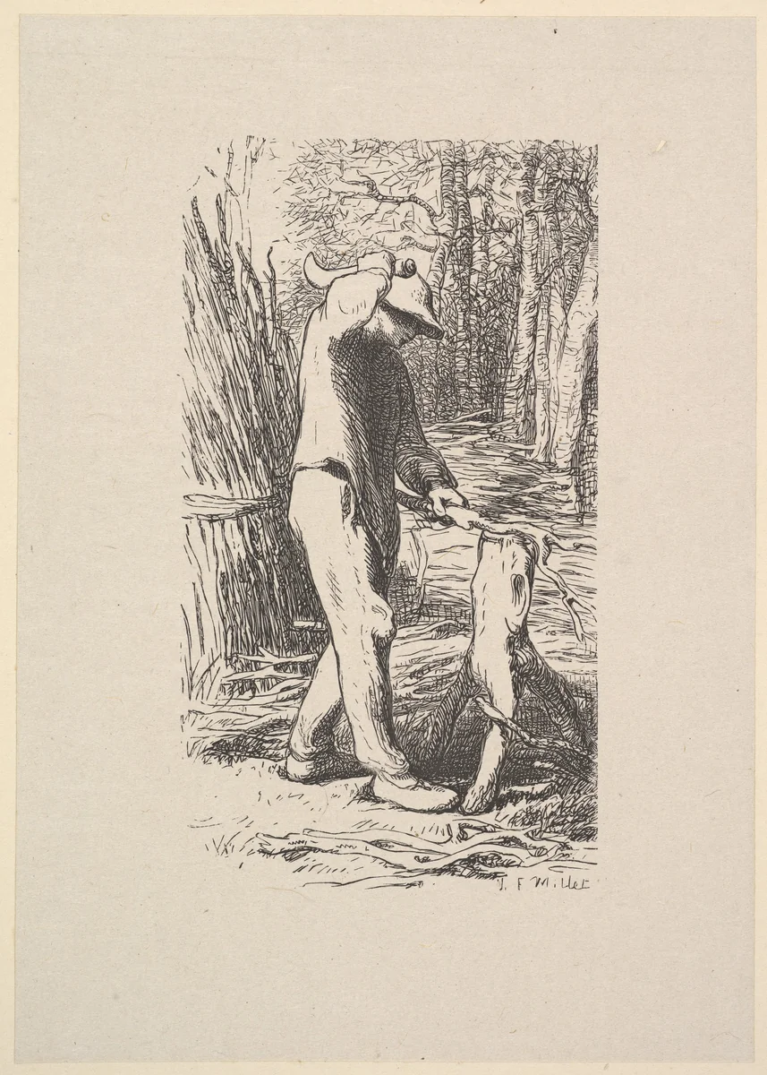 Woodcutter Making a Faggot by Jean-François Millet, print, 1853