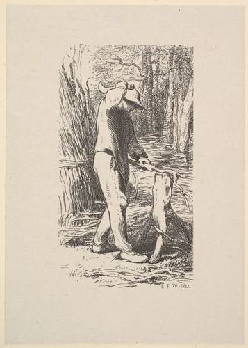 Woodcutter Making a Faggot by Jean-François Millet, print, 1853