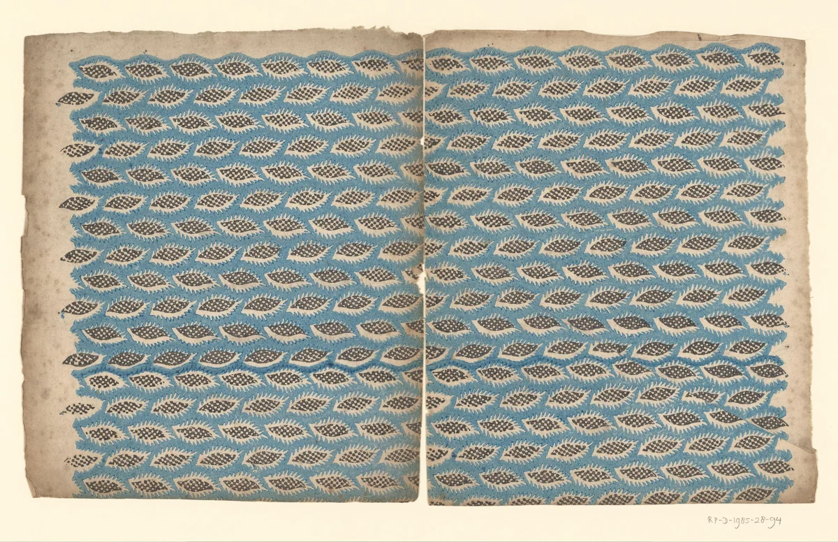 Twee bladen met strooipatroon van geblokt bladmotief by anonymous, other, 1750-1900