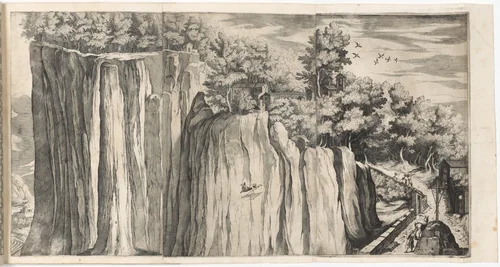 View of the Mountain of La Verna from the Road of Casentino (Vue de la montagne della Vernia...) [plate A] by Jacopo Ligozzi, print, 1612