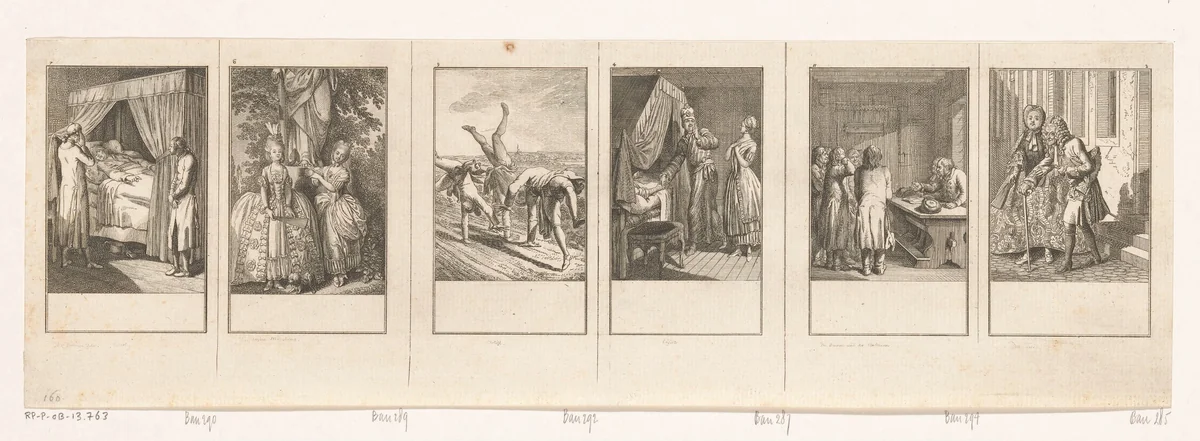 Zes scènes uit Gellert's Fabelen by Daniel Nikolaus Chodowiecki, print, 1776