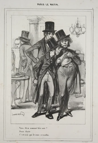 "Vous étiez nommé hier soir?...," from the series Paris Le Matin by Paul Gavarni, print, 1839