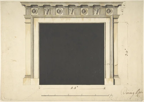Design for a Chimneypiece with a Classical Cornice, for Ampthill Park, Bedfordshire, Dining Room by Sir William Chambers, drawing, 1764-1774
