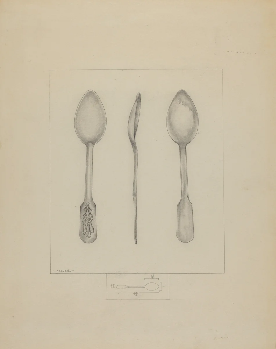 Small Pewter Spoon by Henry Meyers, index of american design, 1936