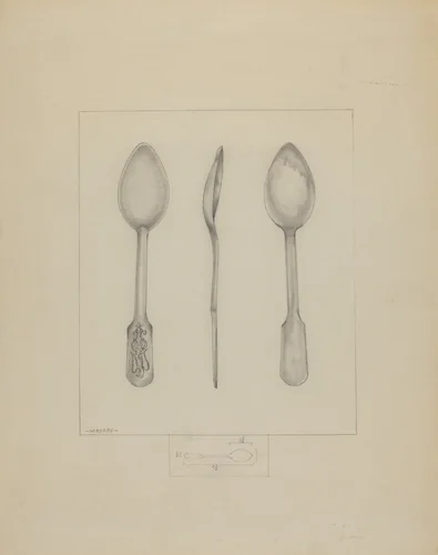 Small Pewter Spoon by Henry Meyers, index of american design, 1936