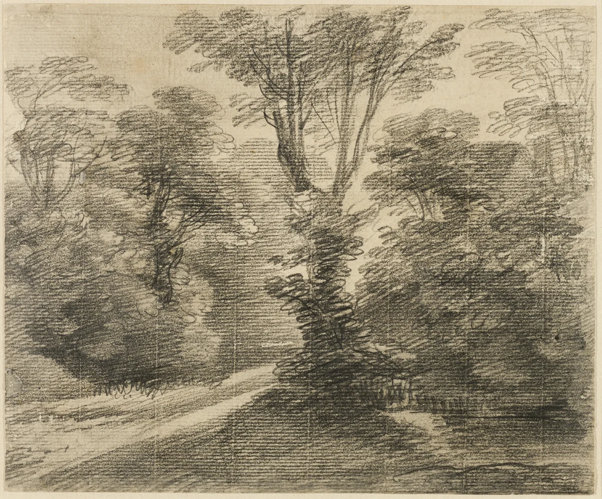 A Sunlit Path through a Wood by Thomas Gainsborough, drawing, 1745-1764