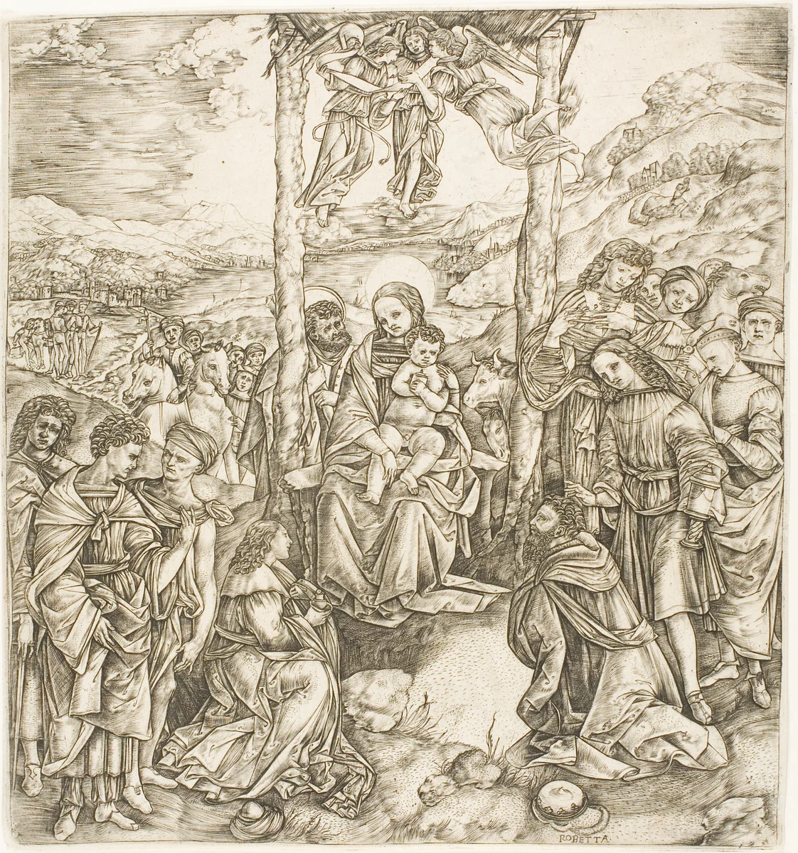 The Adoration of the Magi by Cristofano Robetta, print, 1525-1535