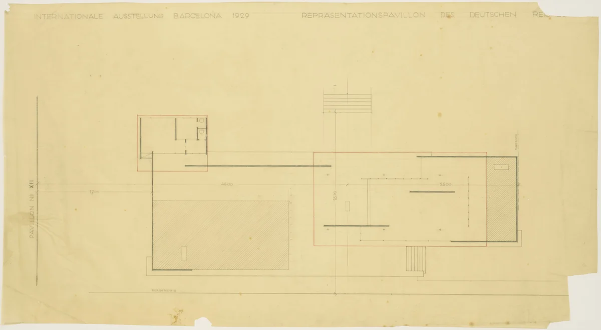 German Pavilion, International Exposition, Barcelona, Spain, Floor plan, second preliminary scheme by Ludwig Mies van der Rohe, mies van der rohe archive, 1928