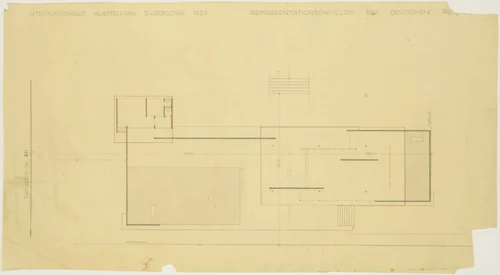 German Pavilion, International Exposition, Barcelona, Spain, Floor plan, second preliminary scheme by Ludwig Mies van der Rohe, mies van der rohe archive, 1928