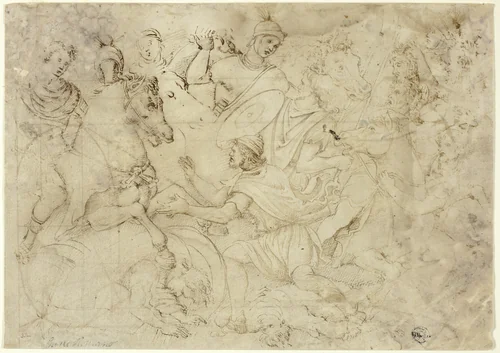 After the Antique: Trajan's Victorious Combat against the Dacians by Unknown Artist, drawing, 1500-1529