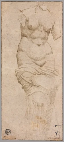 Celestial Venus (recto); Main Hall, Baths of Diocletian (verso) by Maarten van Heemskerck, drawing, 1530-1540