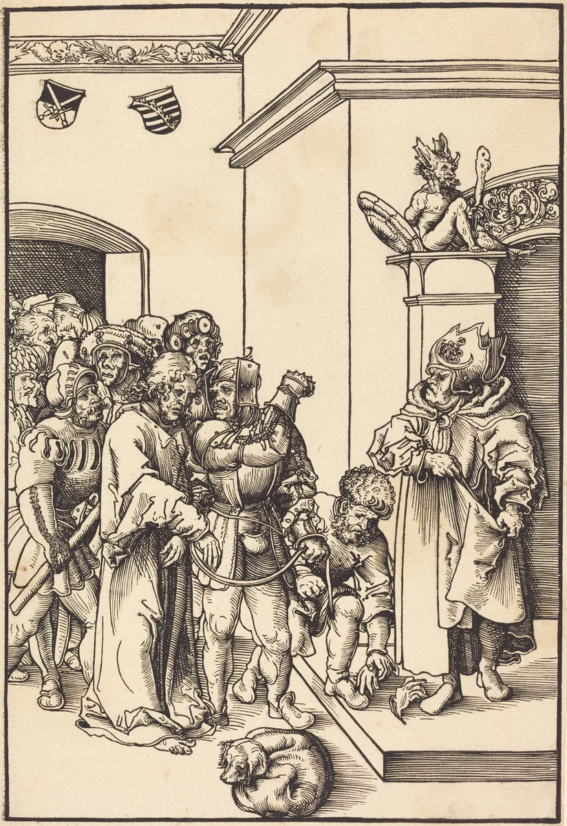 Christ before Annas by Lucas Cranach, print, 1509