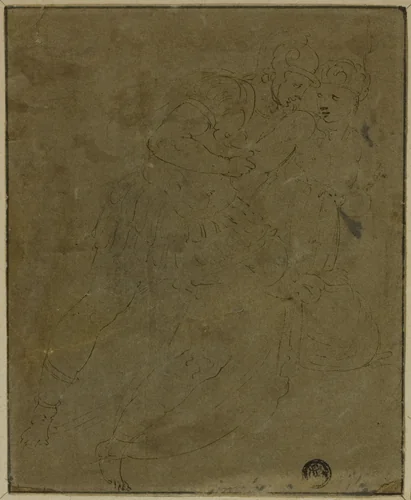After the Antique: Greek and Amazon by Battista Franco, drawing, 1530-1561